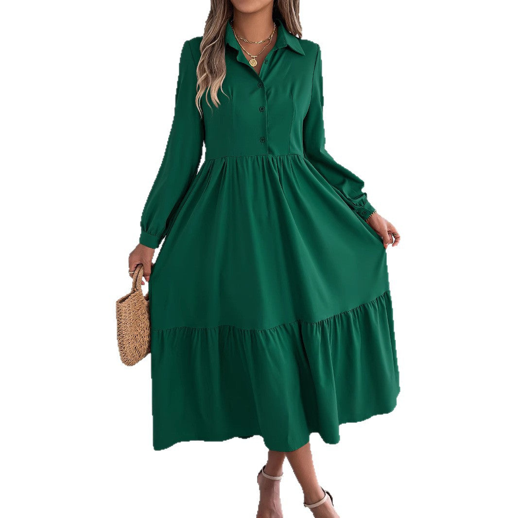 Dark green tiered shirt dress