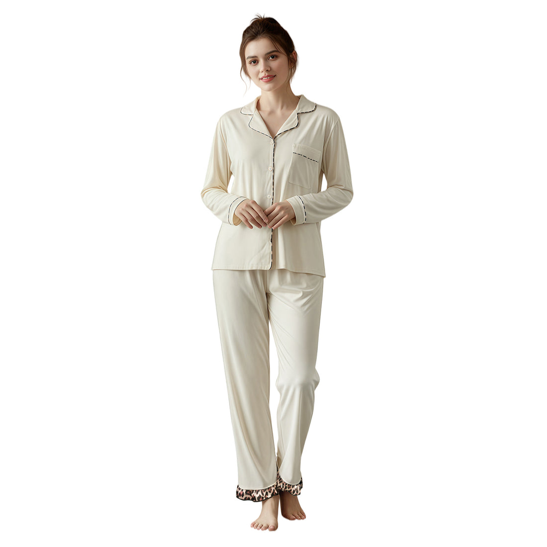 Women's cotton long sleeve pajama set, view 2