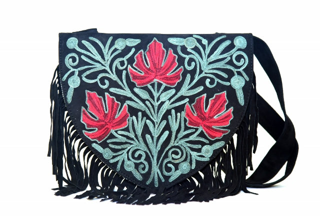 Embroidered Suede Heart Bag