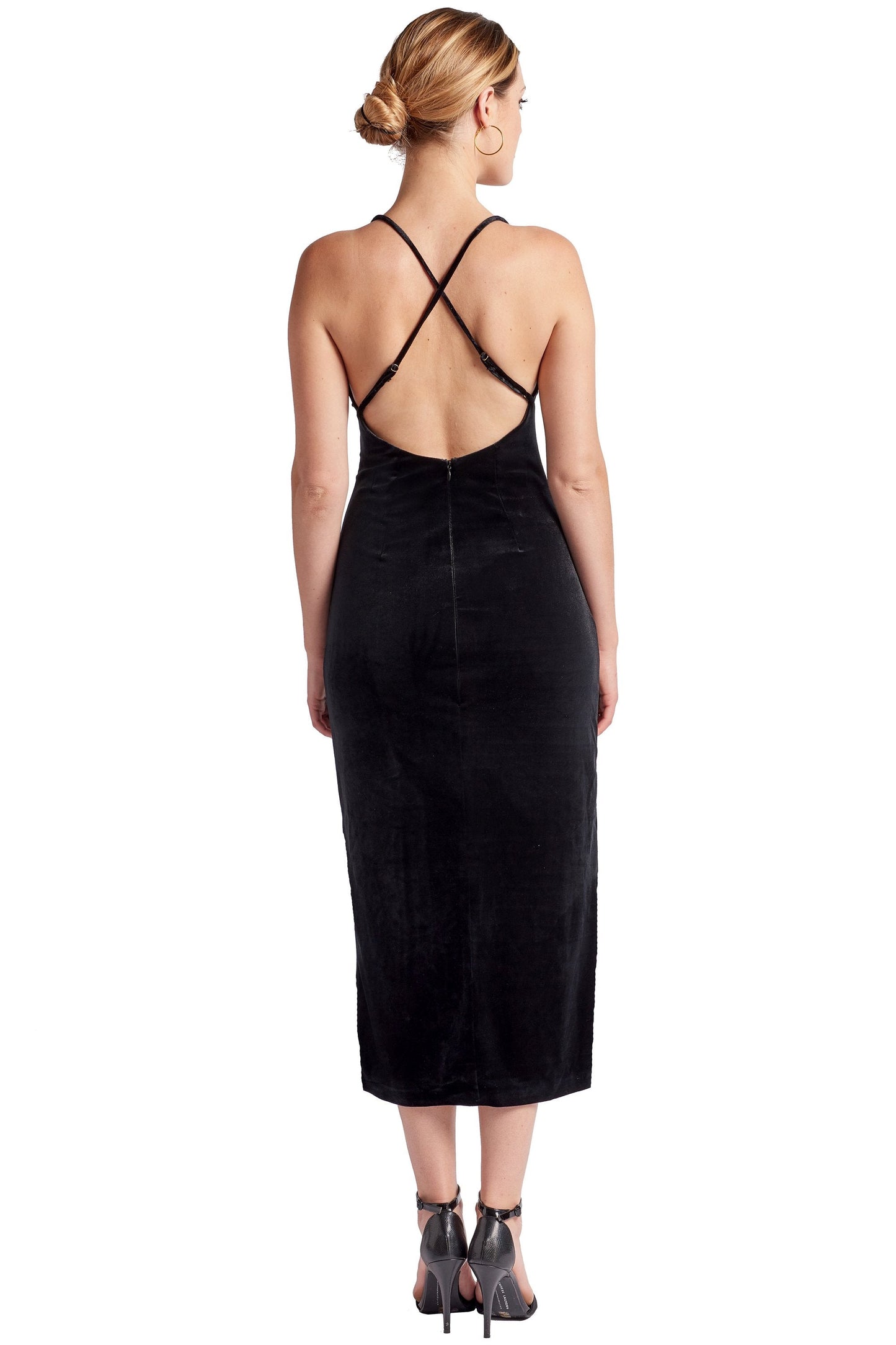 Elle Black Velvet Slip Midi Dress