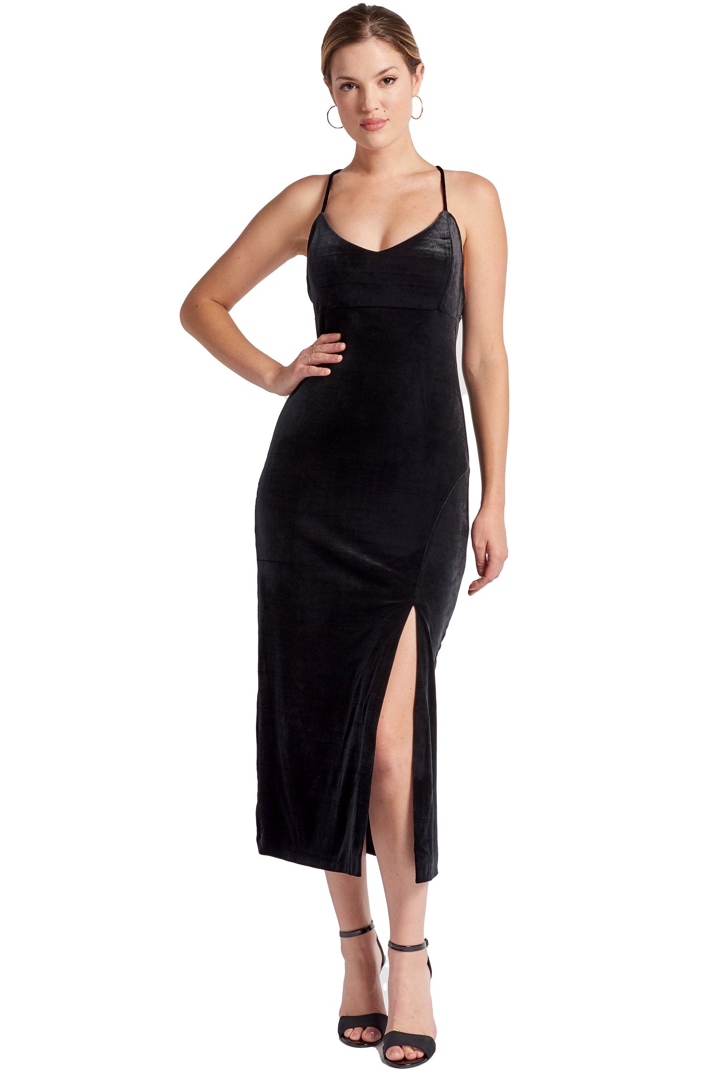 Elle Black Velvet Slip Midi Dress
