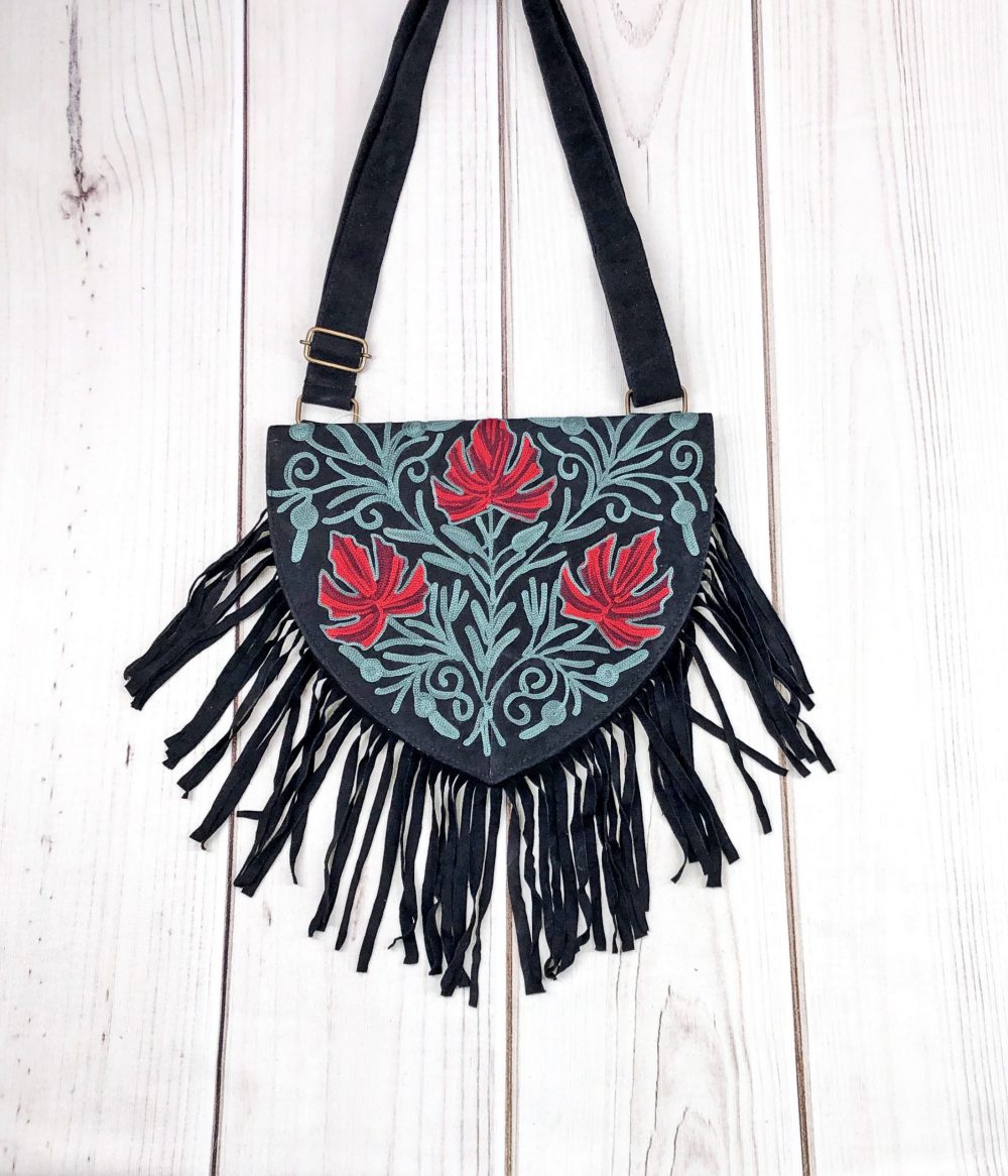 Embroidered Suede Heart Bag
