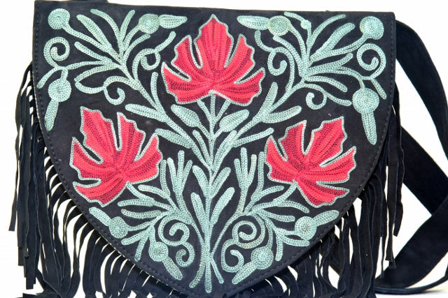 Embroidered Suede Heart Bag