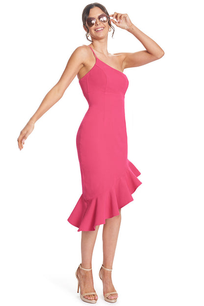 Rufflin' Round Fuchsia Midi Dress