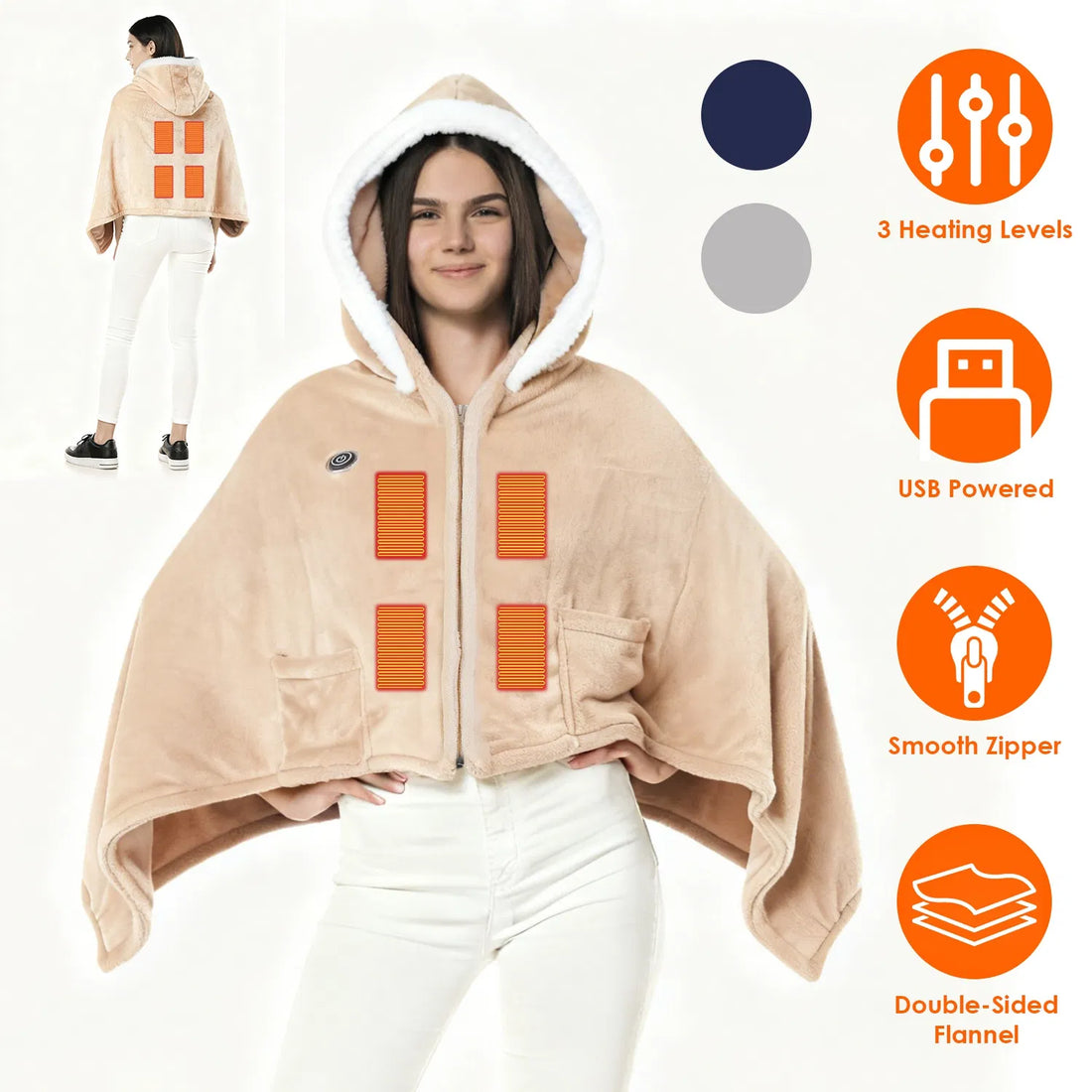 Wearable USB heated flannel blanket, view 2