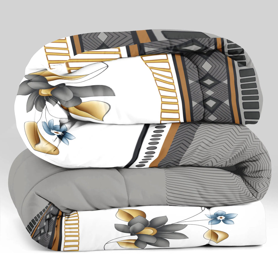 Grey and white floral duvet cover set, view 5
