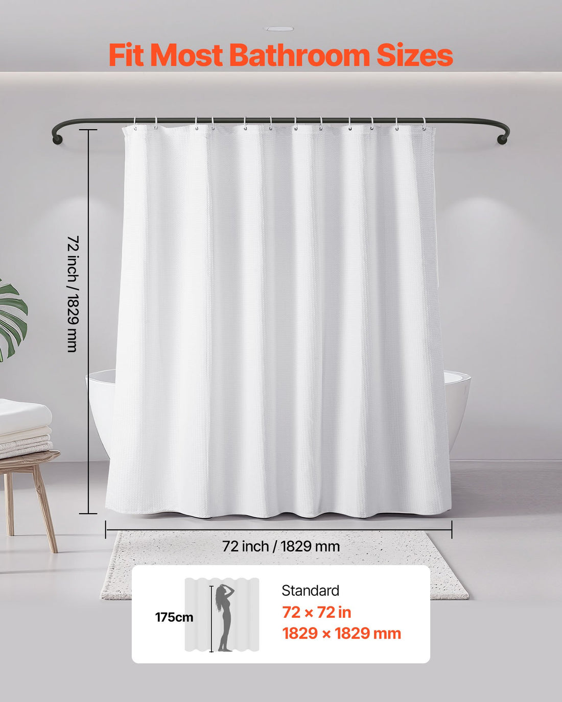 White waffle weave shower curtain, view 5