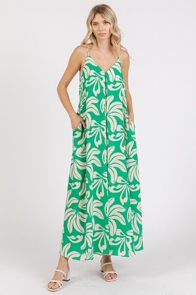 Kelly Green Printed Maxi Cami Dress