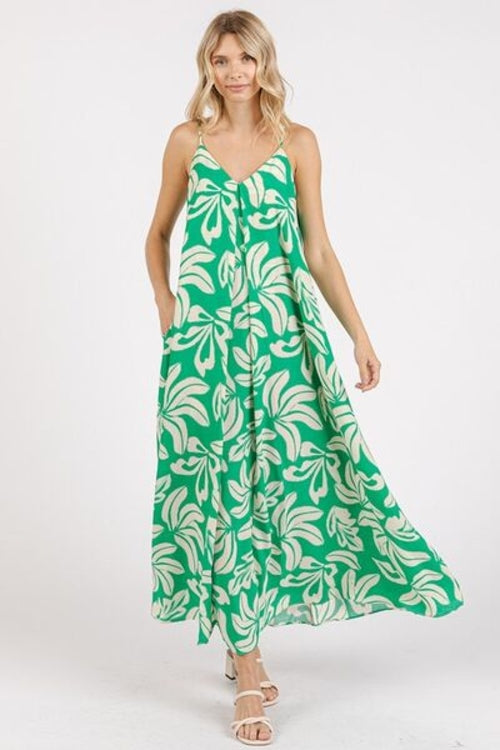 Kelly Green Printed Maxi Cami Dress