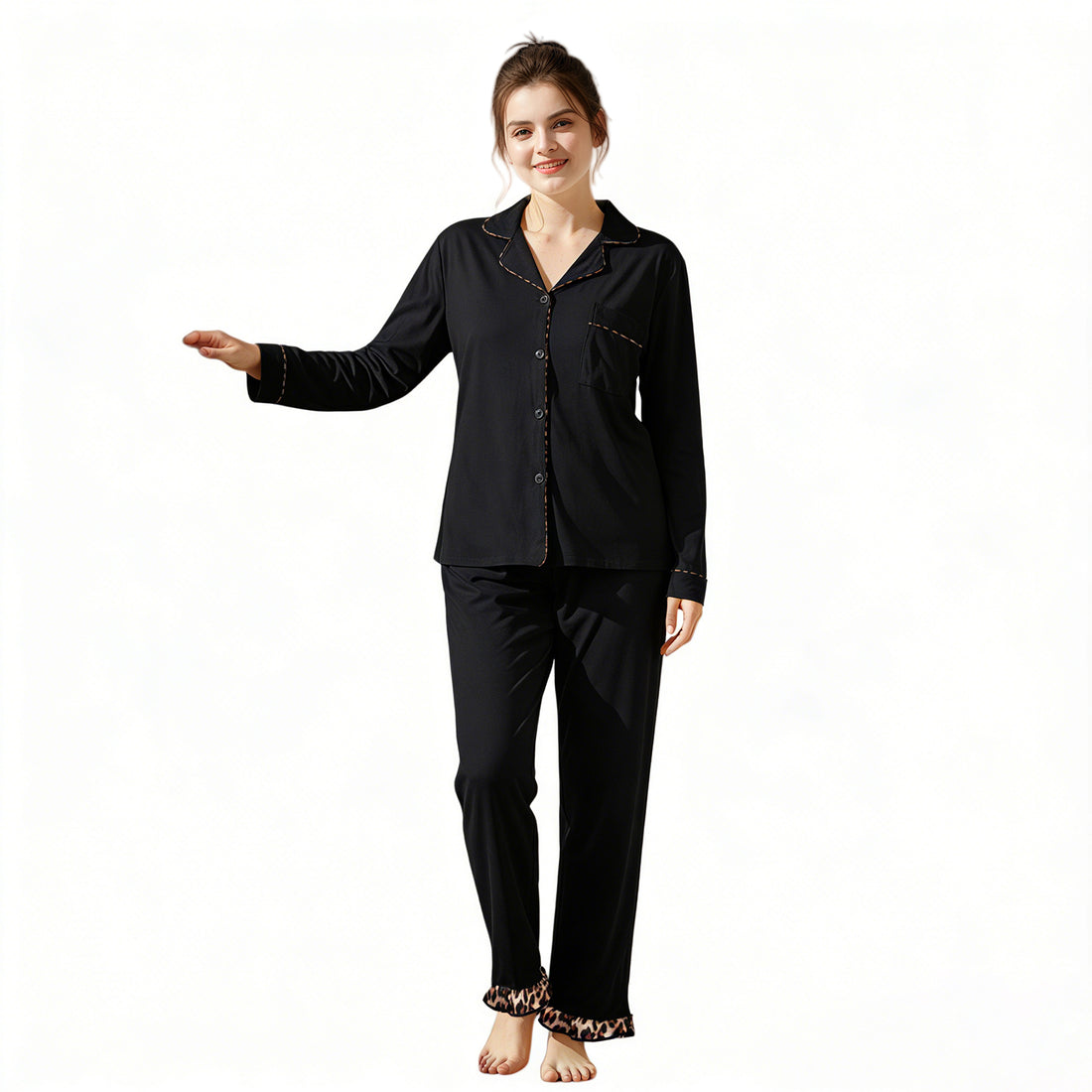 Women's cotton long sleeve pajama set, view 8