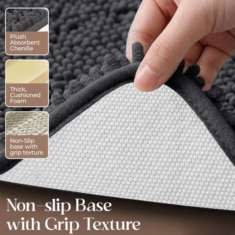 Charcoal gray chenille bath mat, view 3