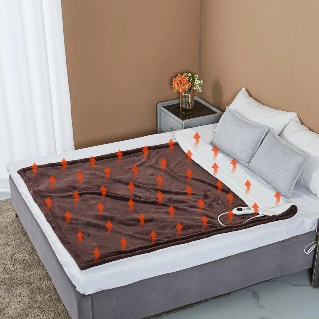 Coffee electric heated flannel throw, view 5