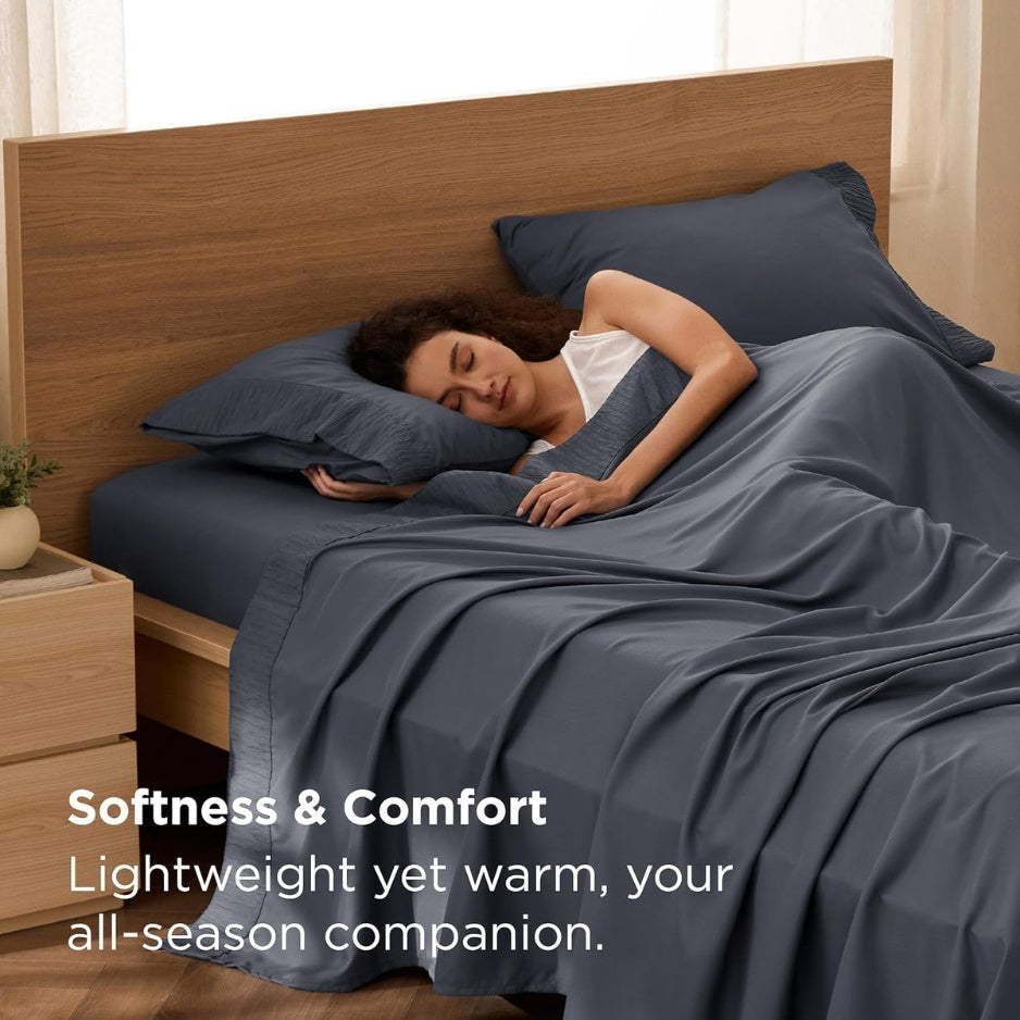 Dark grey cooling queen sheet set, view 3