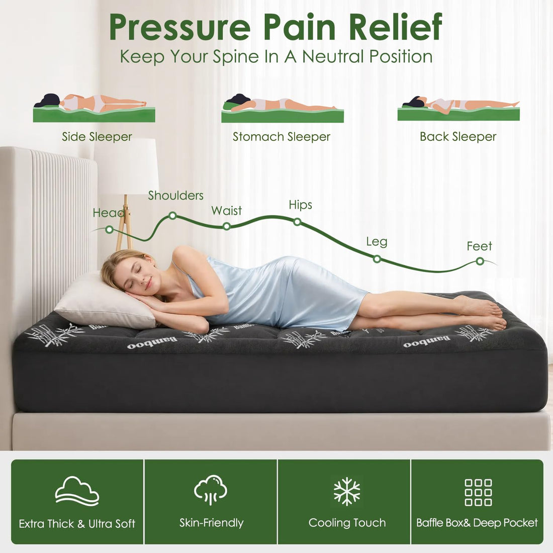 Cooling pillow top mattress topper, view 3