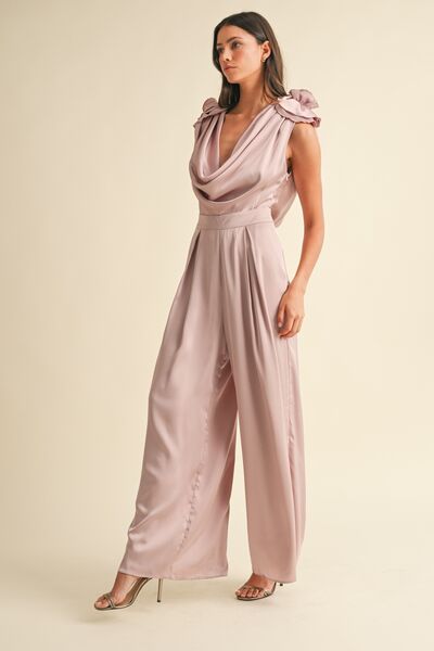 3D Floral Cowl Neck Jumpsuit