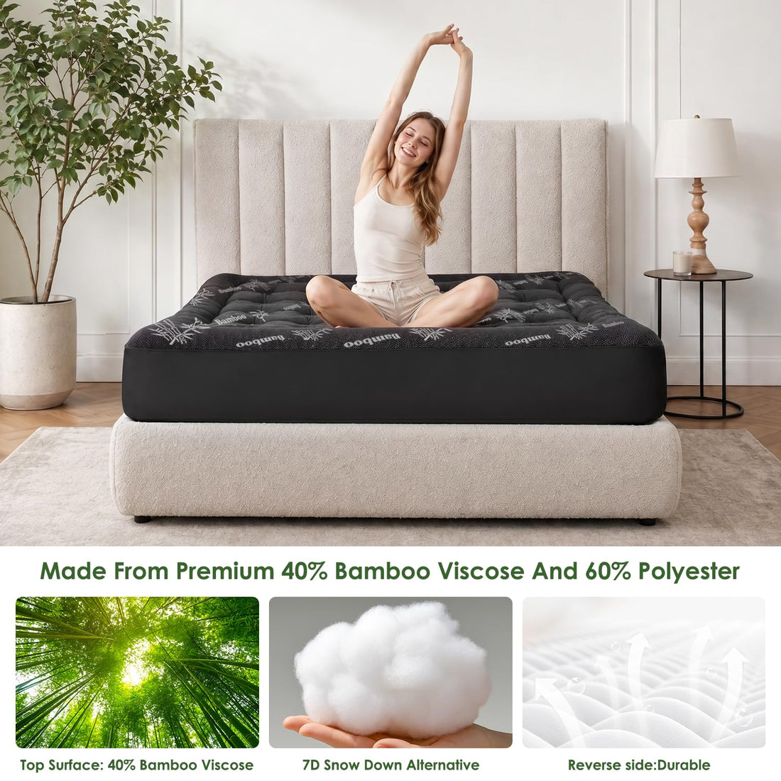 Cooling pillow top mattress topper, view 2
