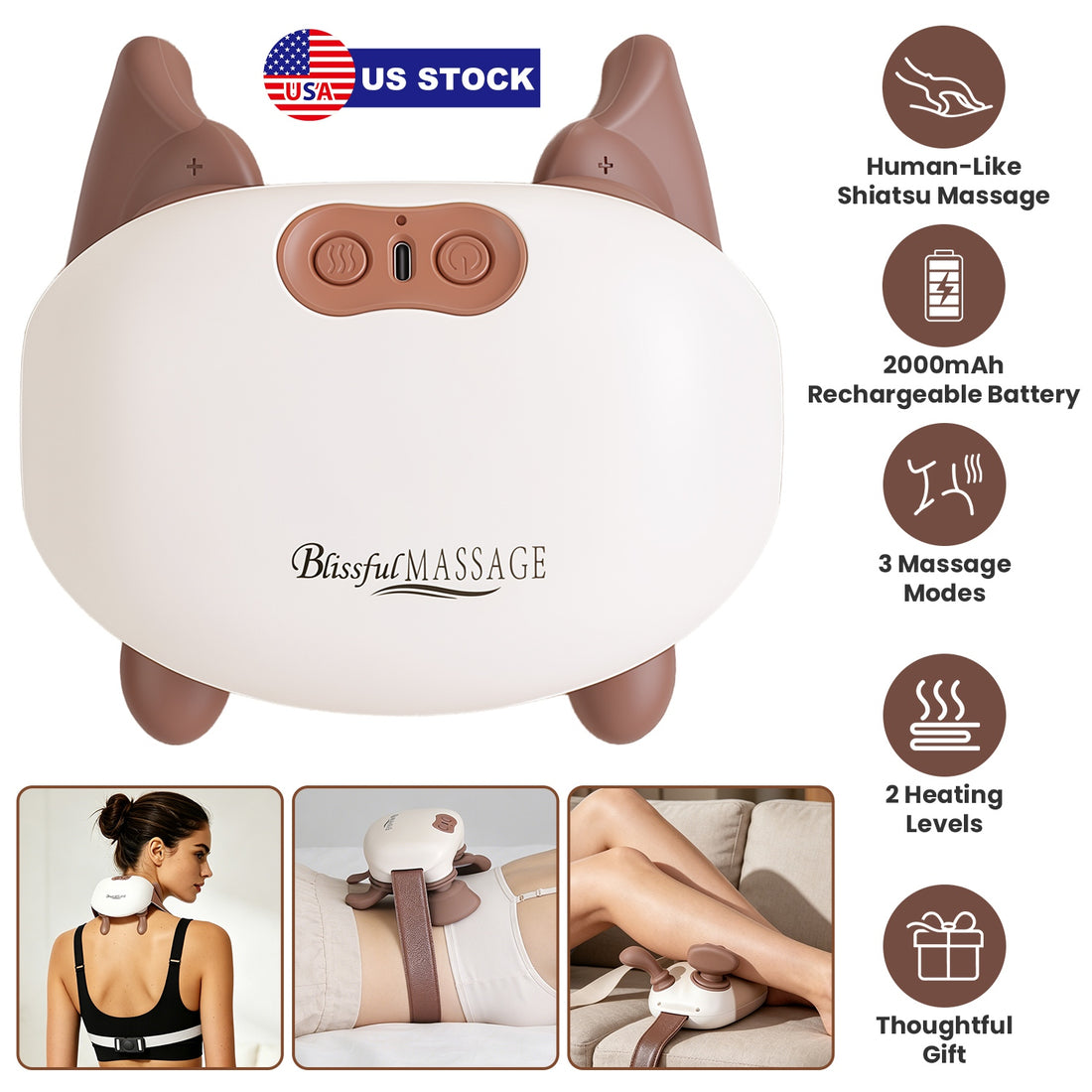 Cordless shiatsu neck massager with heat, view 7