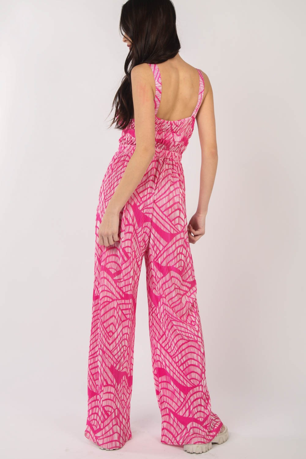 Printed Pleated Wide Leg Jumpsuit
