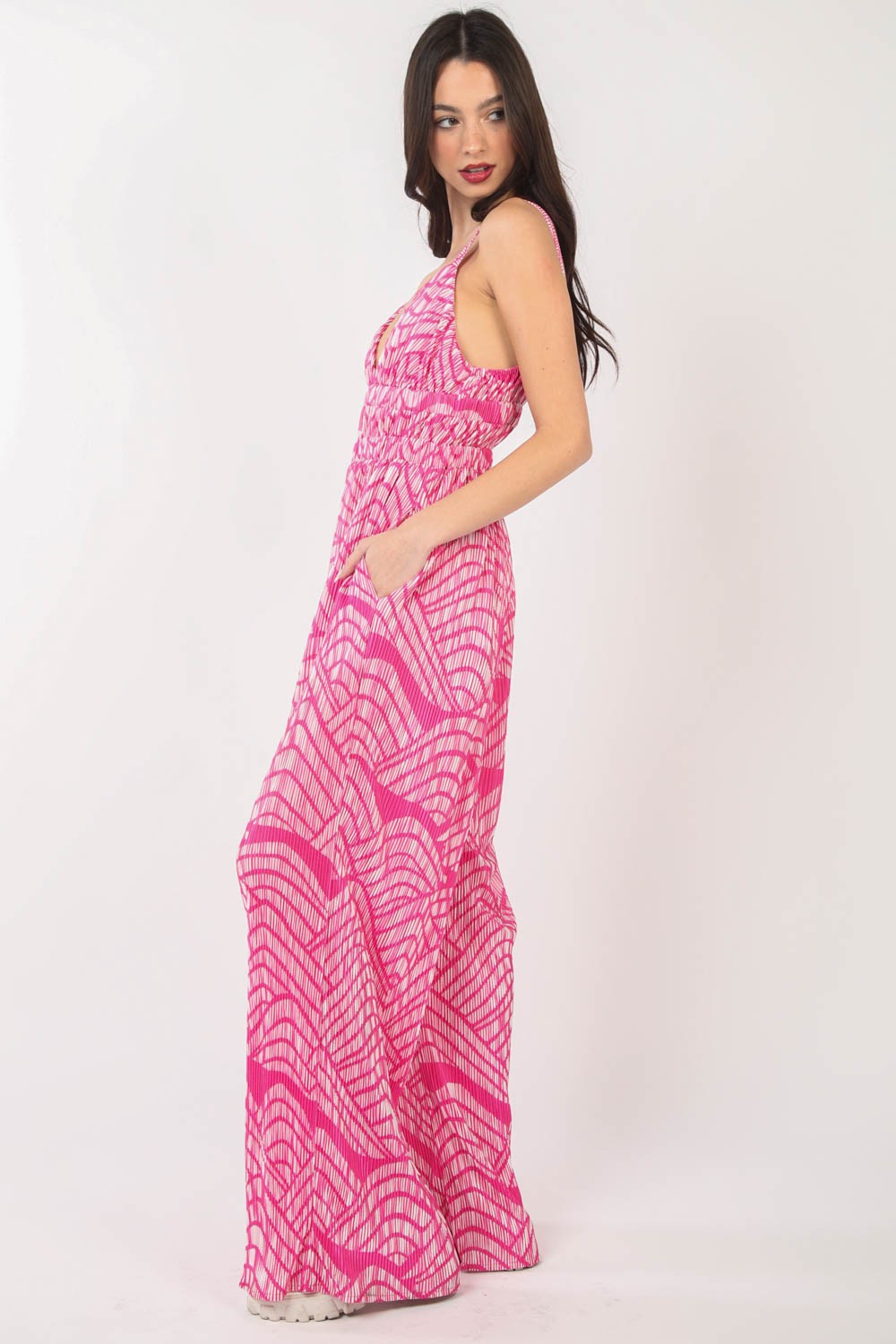 Printed Pleated Wide Leg Jumpsuit