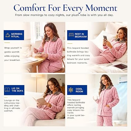 Women's fleece pajama set with leopard trim, view 3