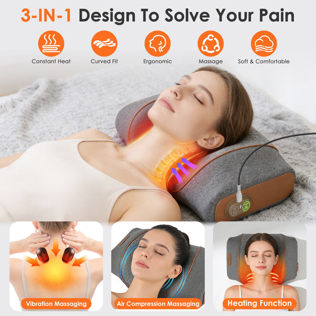3-in-1 heated neck massage pillow, view 2