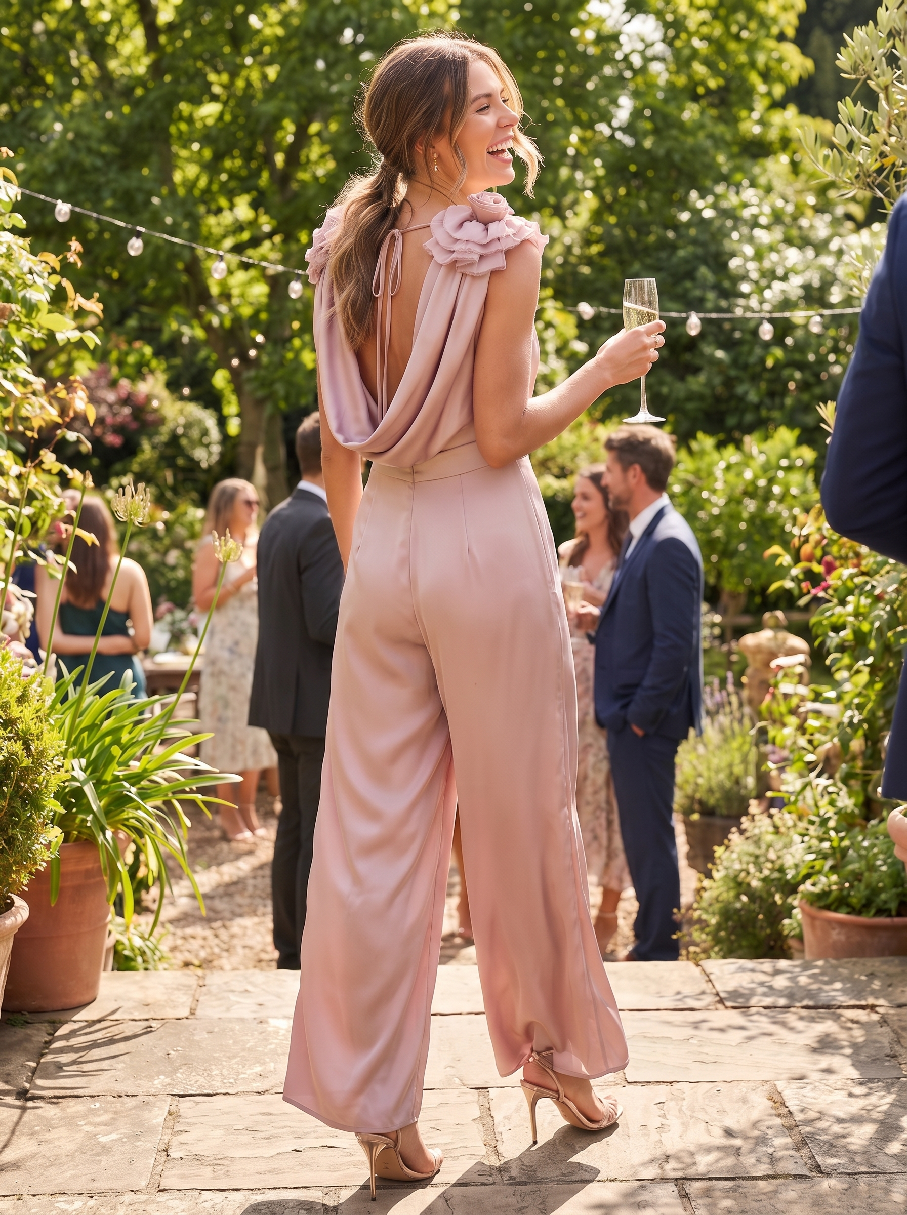 3D Floral Cowl Neck Jumpsuit lifestyle image three