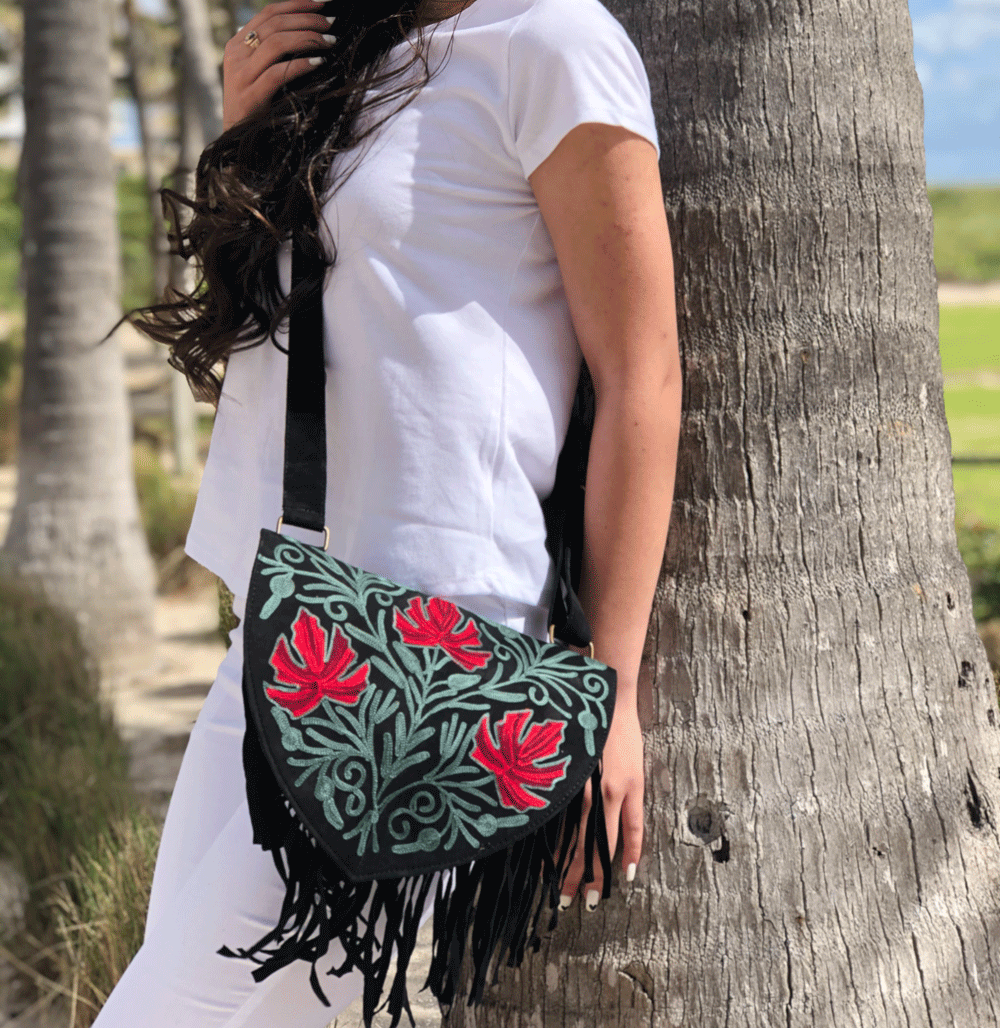 Embroidered Suede Heart Bag